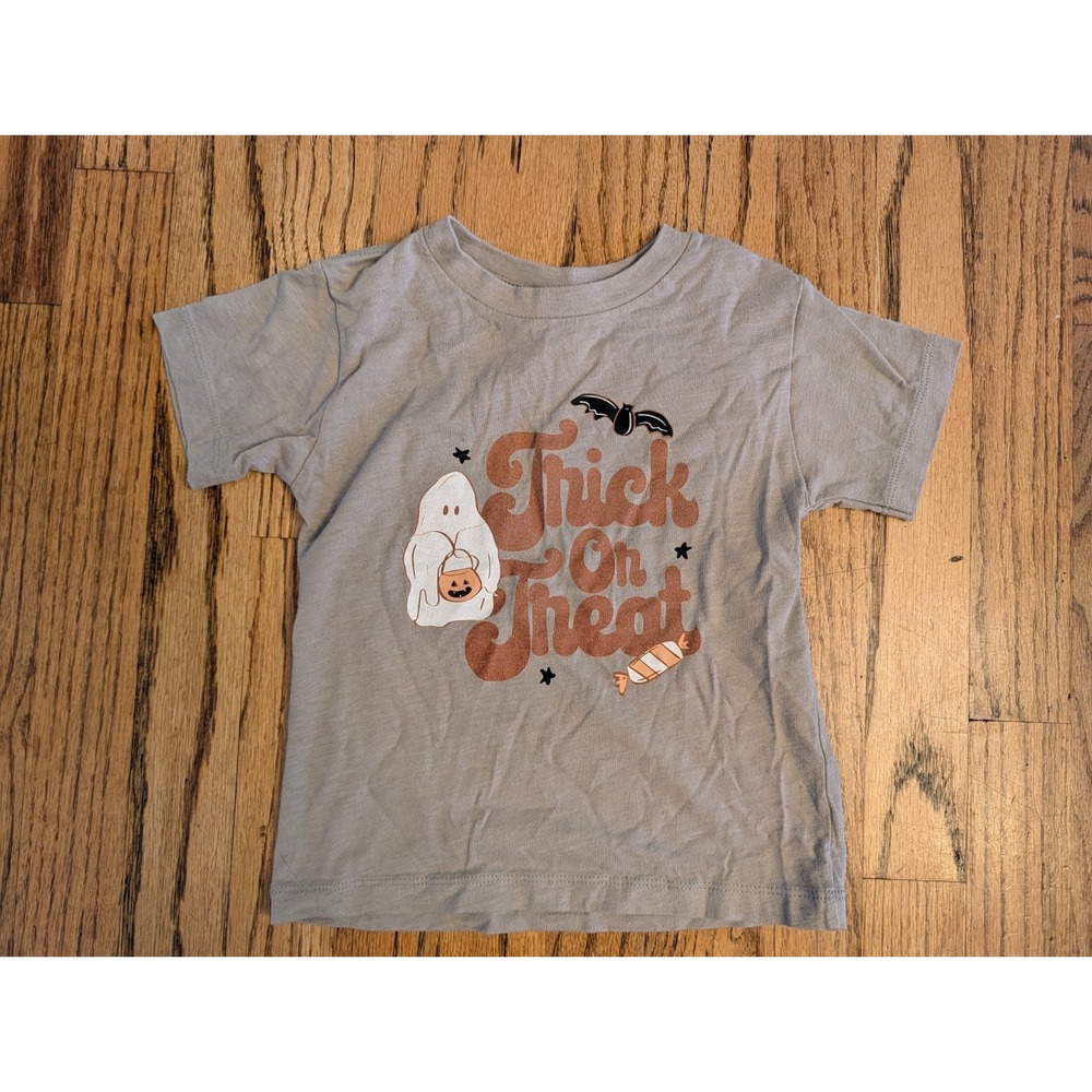 Toddler 3T Halloween Trick Or Treat Shirt Ghost Tan Bella Canvas Kids Graphic